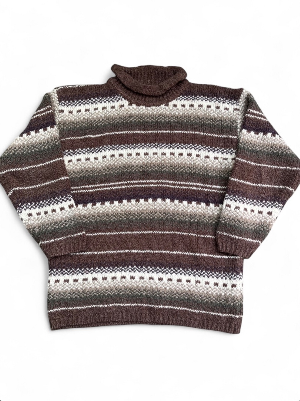 Vintage wool blend size S Men's Brown Striped Turtleneck Sweater